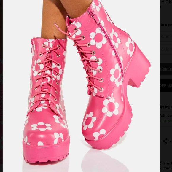 Koi Footwear Orchis Charm Pink Flower Power Combat Boots size 5 NWT - Picture 5 of 10